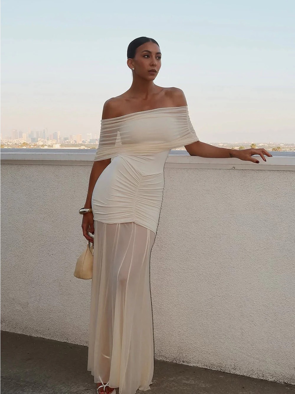 Meshki Cream Strapless Maxi Dress with Ruched Bodice - Picture 2 of 2